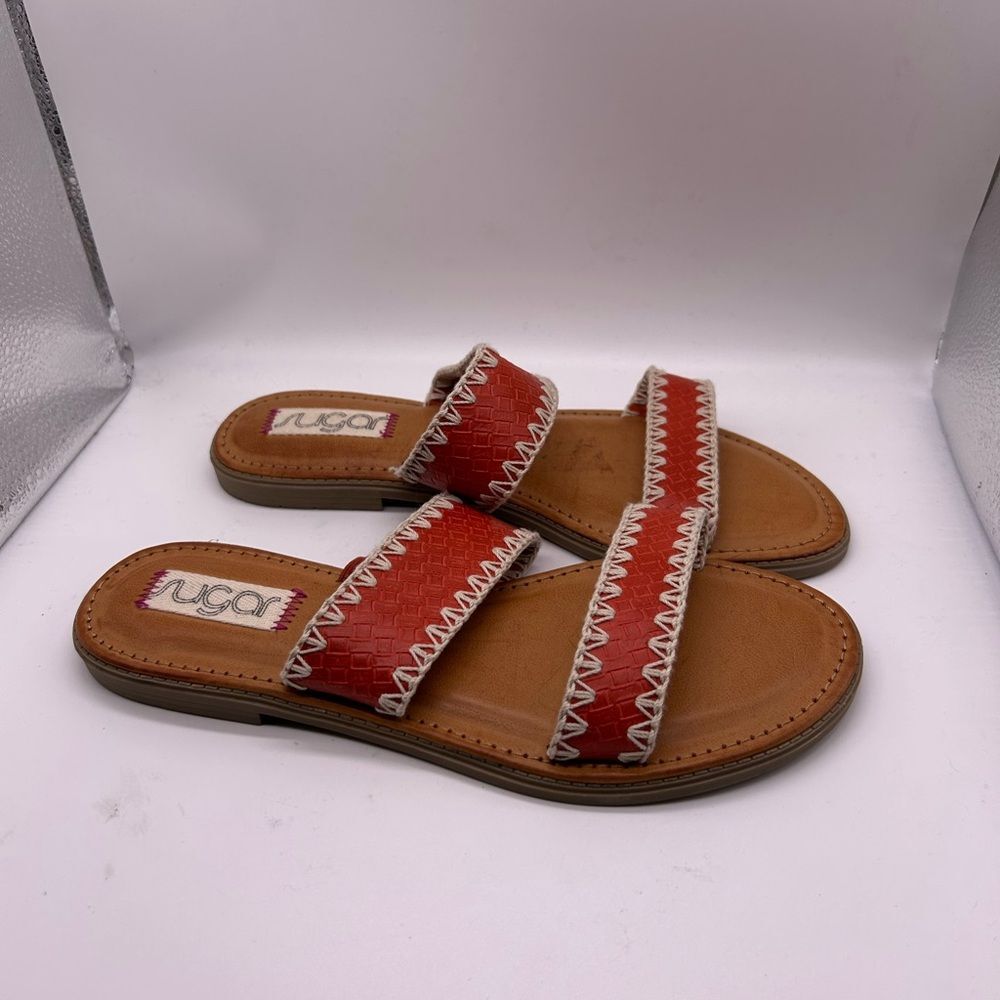Sugar Stitch Detail Two Band Flat Sandals Size 9M